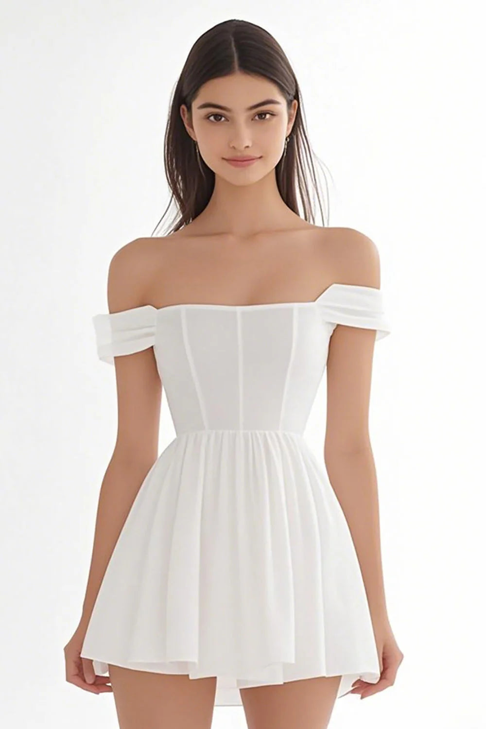 Ivory Chiffon A Line Corset Off The Shoulder Short Graduation Dress