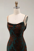 Dark Green Mermaid Velvet Long Wedding Guest Dress with Slit