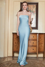 Grey Blue Strapless Sheath Long Prom Dress